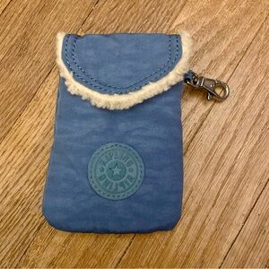 Kipling Blue Pouch with Cream Shearling Trim